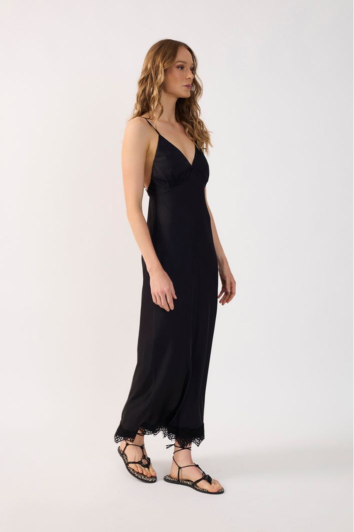 Vestido Cetim Com Renda