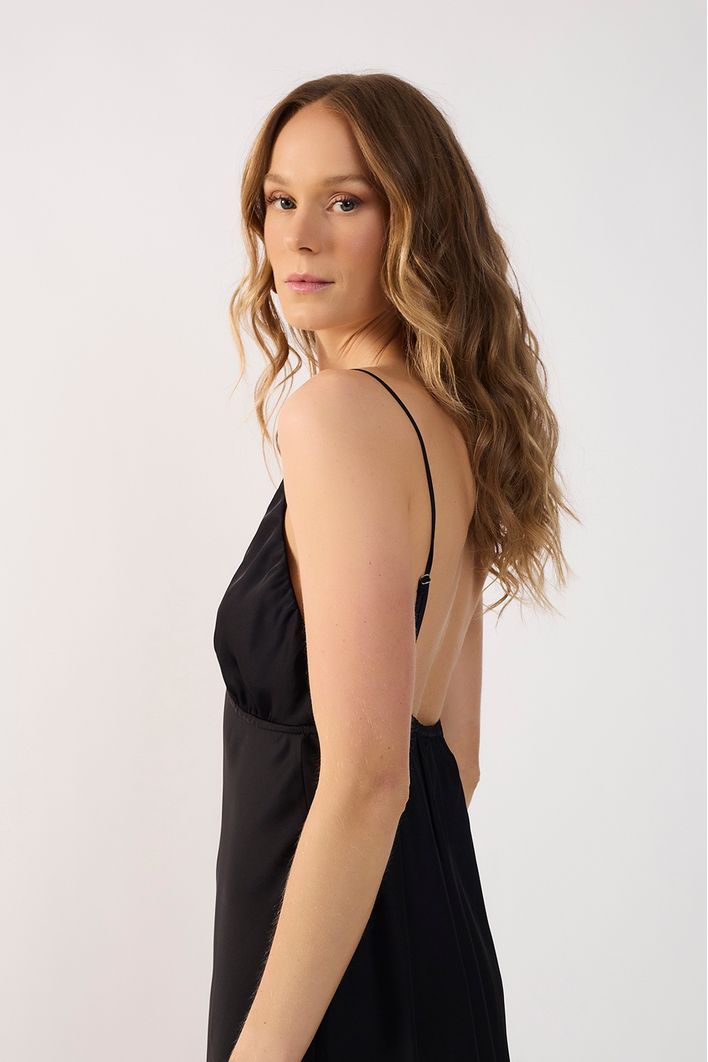 Vestido Cetim Com Renda