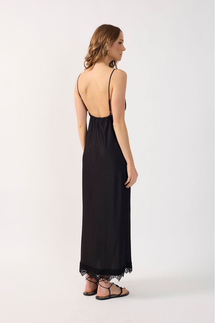 Vestido Cetim Com Renda