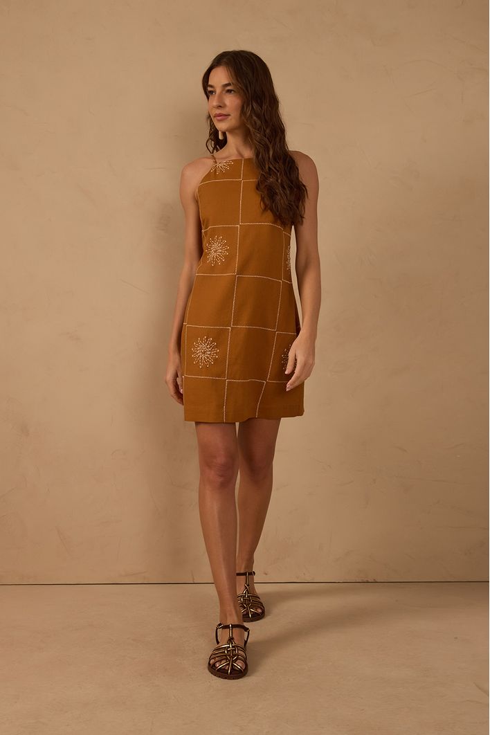 Vestido Curto Linho Xadrez Sol