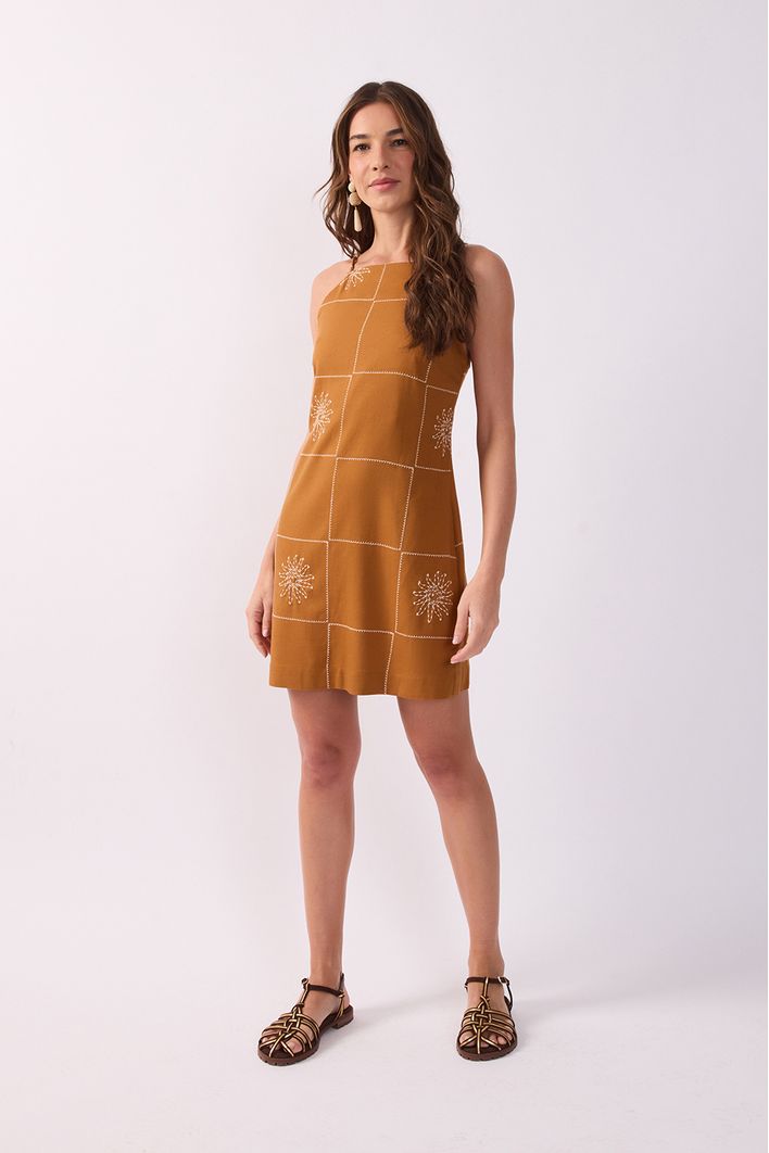 Vestido Curto Linho Xadrez Sol