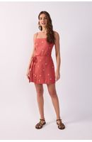 Vestido Curto Linho Bordado Lurex Sol