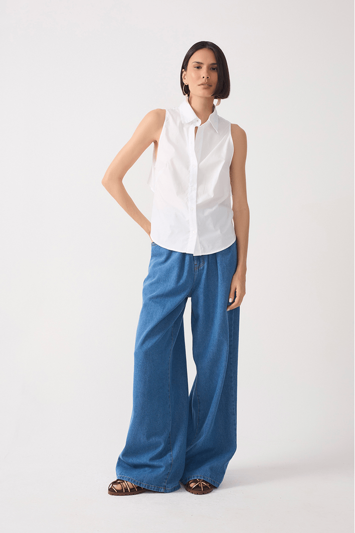 Calça Jeans Pregas Cós