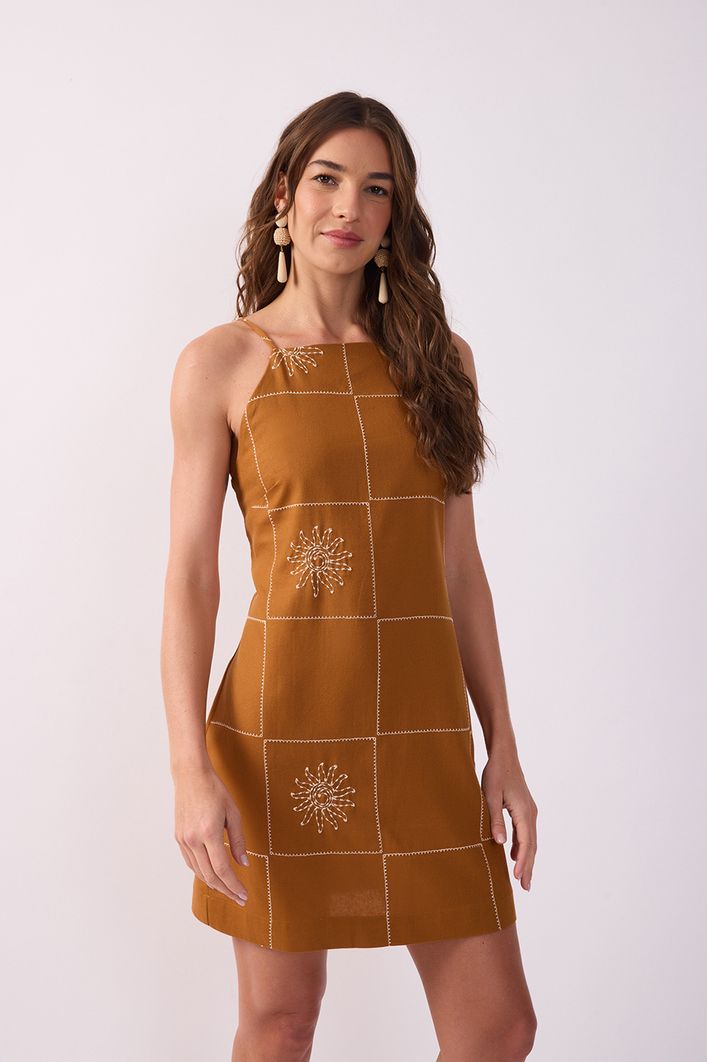 Vestido Curto Linho Xadrez Sol