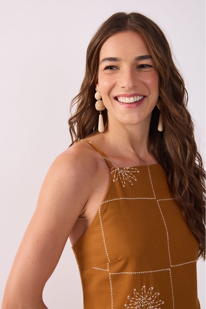 Vestido Curto Linho Xadrez Sol