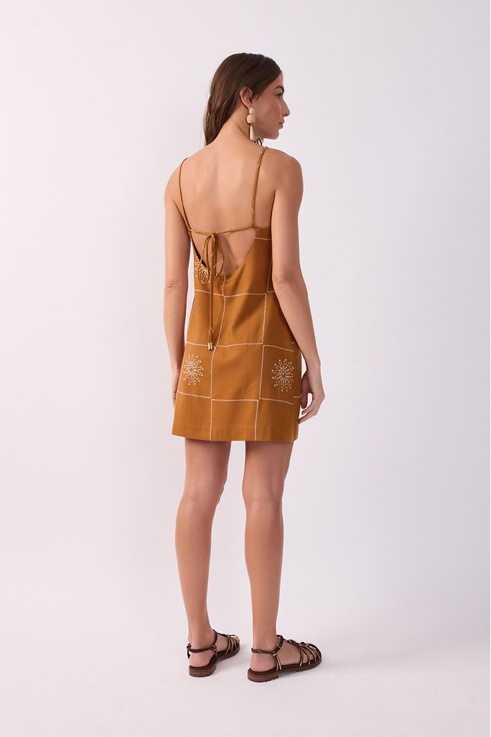 Vestido Curto Linho Xadrez Sol