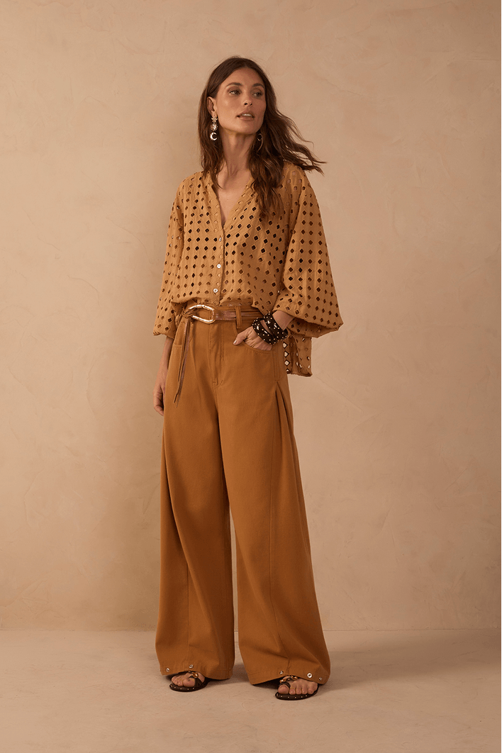 Calça Sarja Barrel Bainha Ajustável