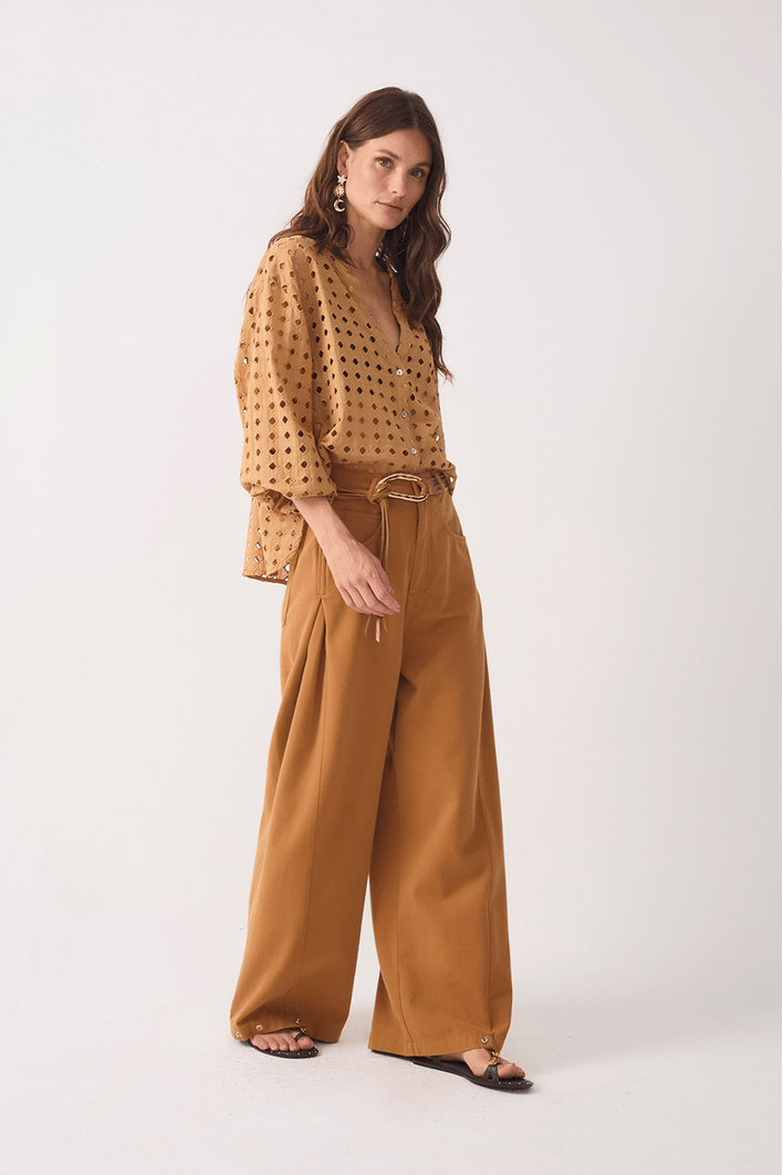 Calça Sarja Barrel Bainha Ajustável