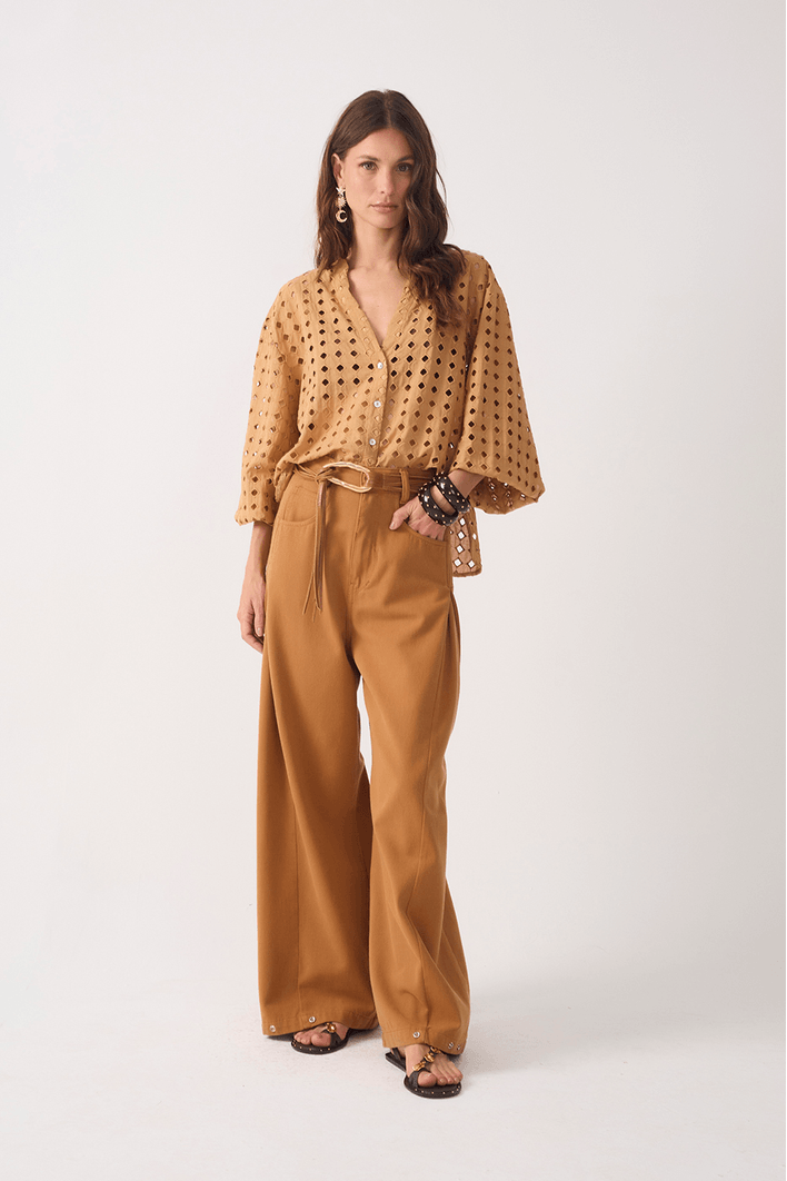 Calça Sarja Barrel Bainha Ajustável