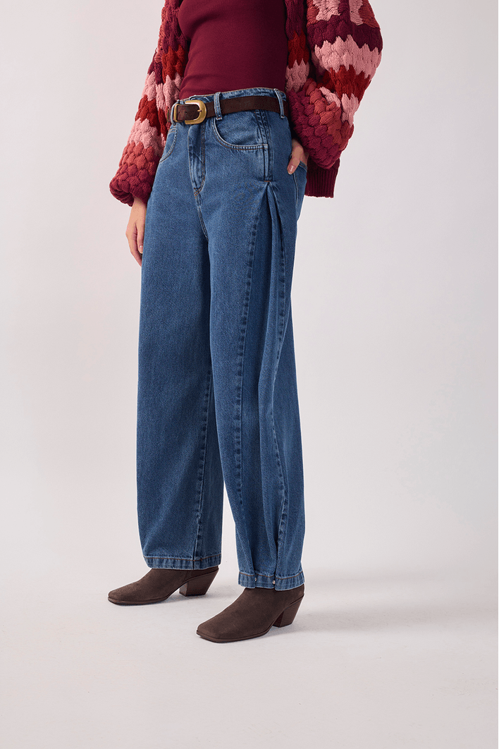 Calça Jeans Barrel Bainha Ajustável