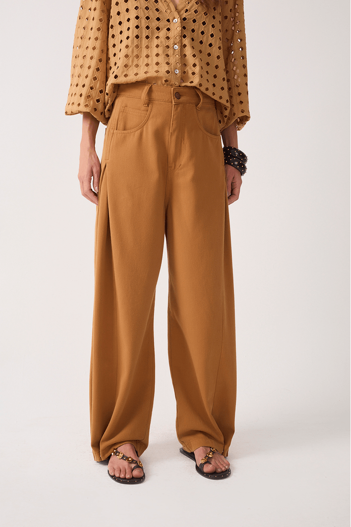 Calça Sarja Barrel Bainha Ajustável