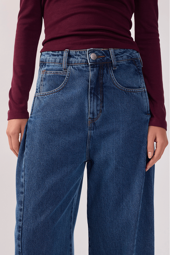 Calça Jeans Barrel Bainha Ajustável