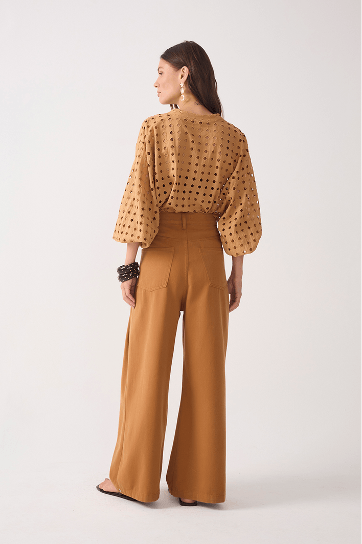Calça Sarja Barrel Bainha Ajustável