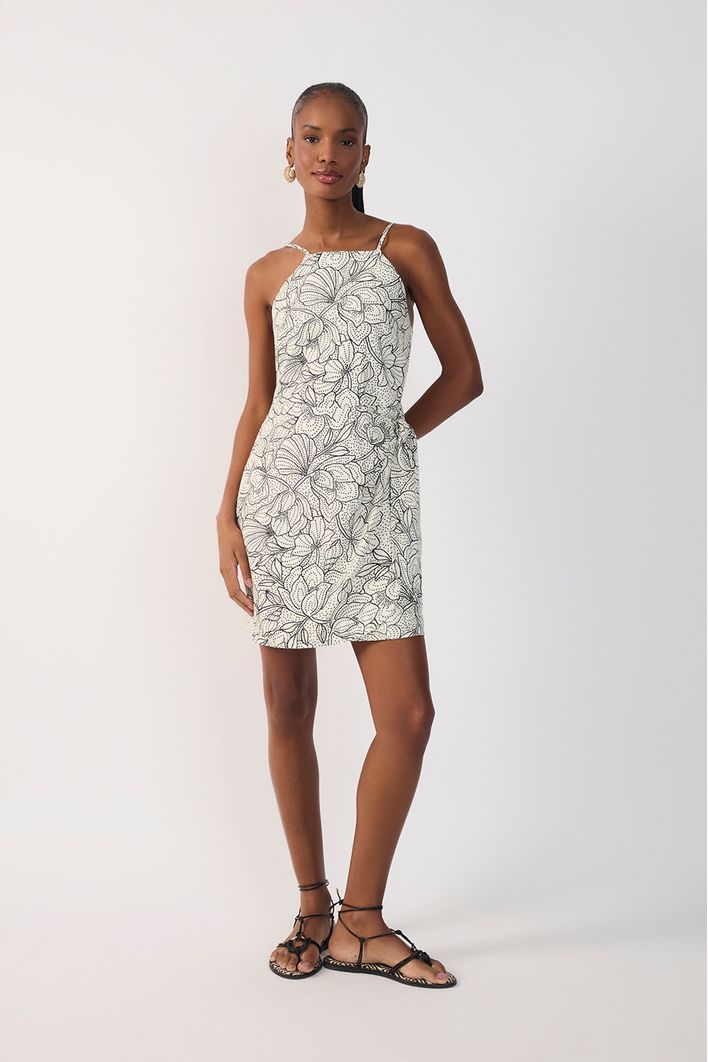 Vestido Linho Estampa Ponto A Ponto