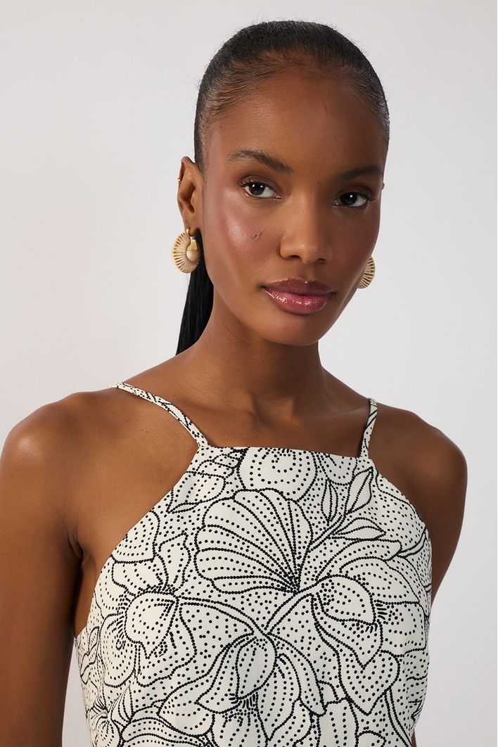 Vestido Linho Estampa Ponto A Ponto