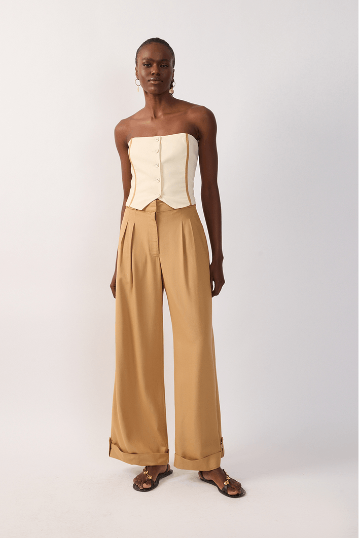 Calça Linho Cadarço Cintura