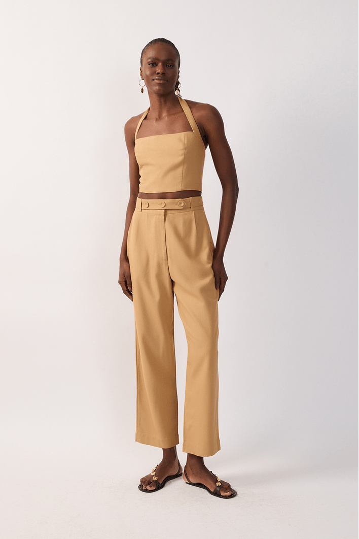 Calça Linho Cenoura Cós Botão