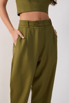 Calça Linho Cenoura Cós Botão