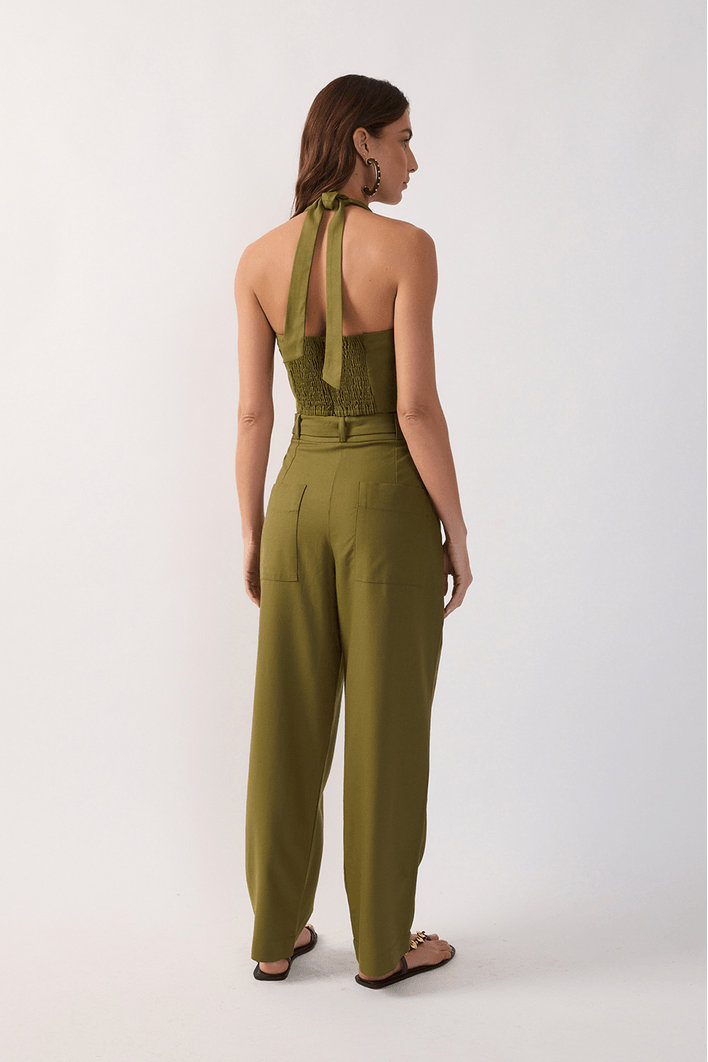 Calça Linho Cenoura Cós Botão