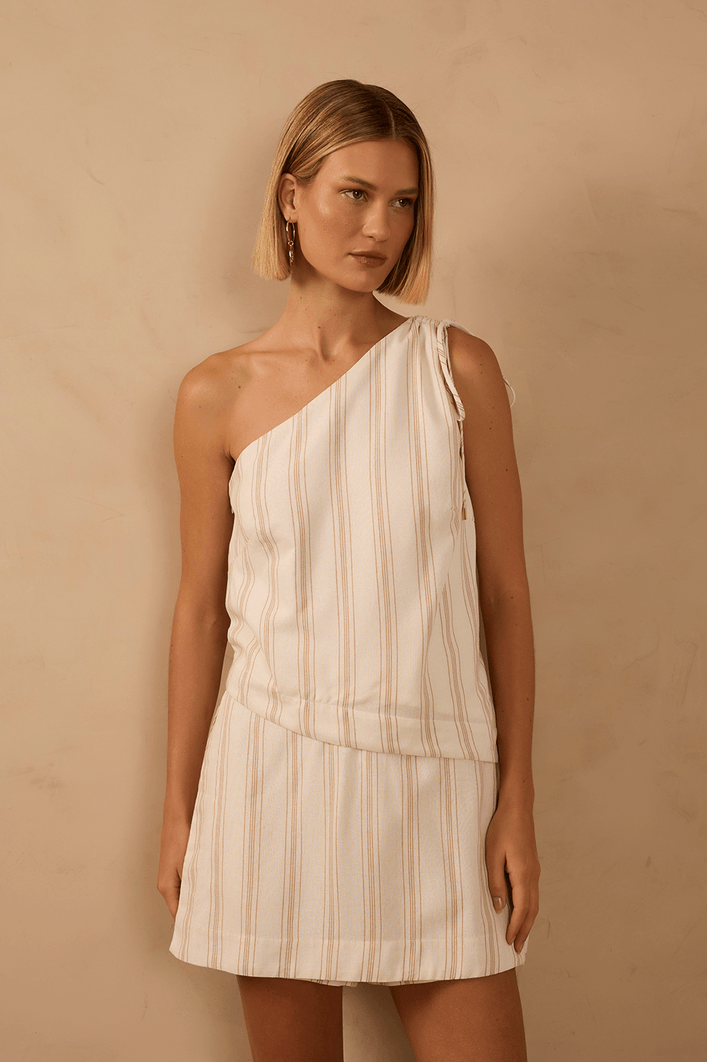 Blusa Linho Assimétrica Listrada