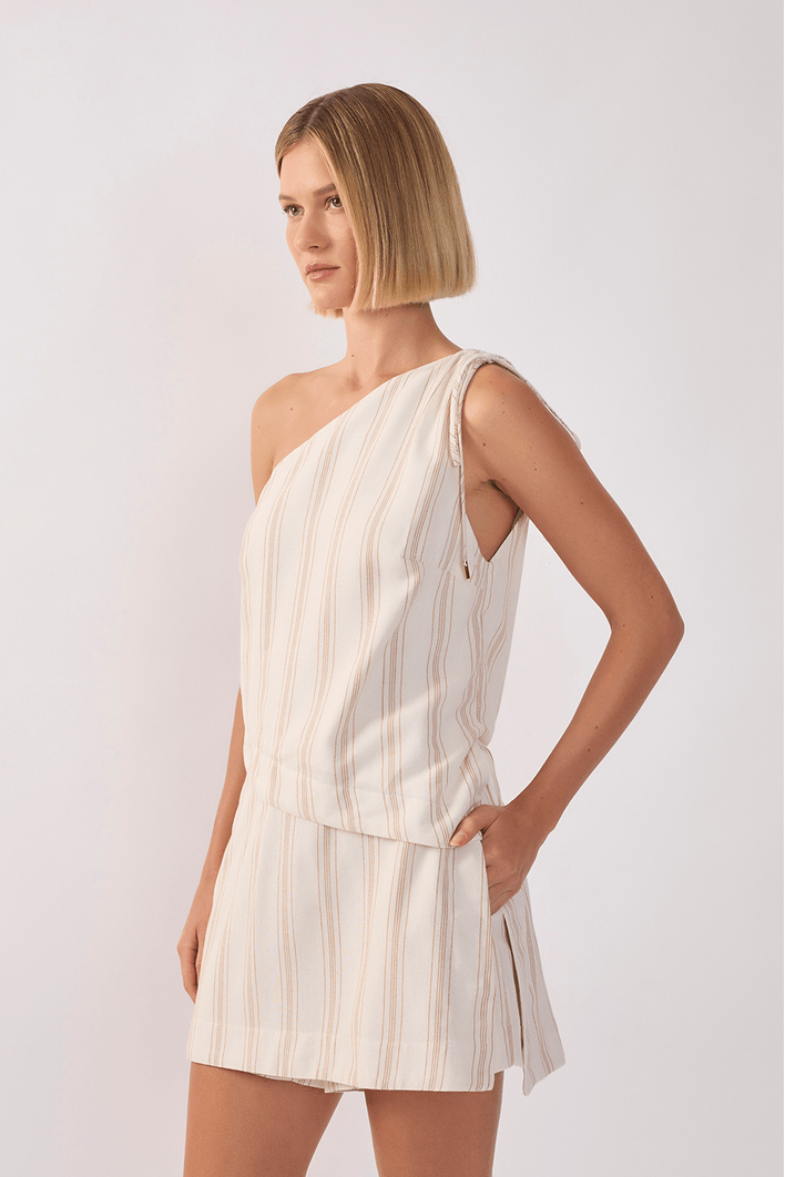 Blusa Linho Assimétrica Listrada