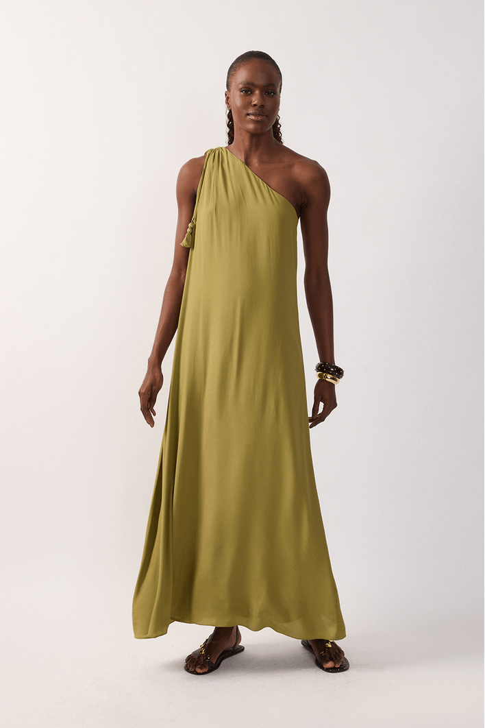 Vestido Cropped Crepe Um Ombro Só