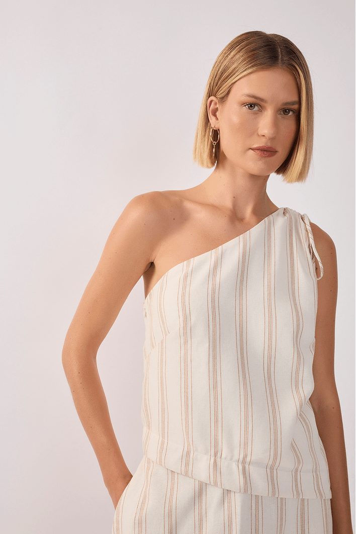Blusa Linho Assimétrica Listrada