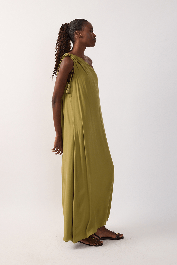 Vestido Cropped Crepe Um Ombro Só