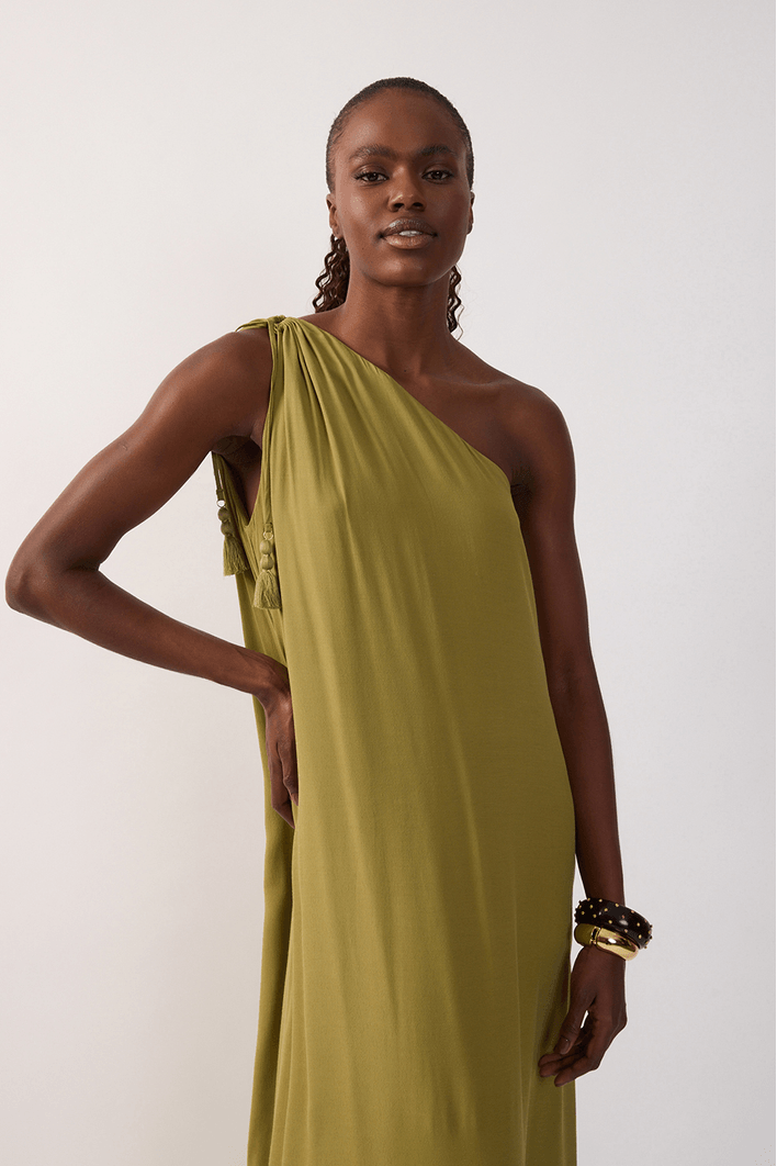 Vestido Cropped Crepe Um Ombro Só