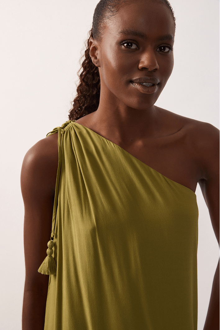 Vestido Cropped Crepe Um Ombro Só