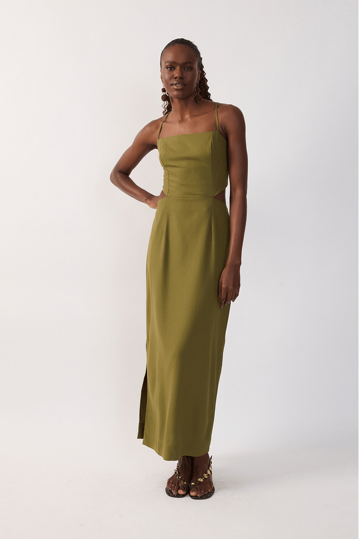 Vestido Midi Linho Trapézio