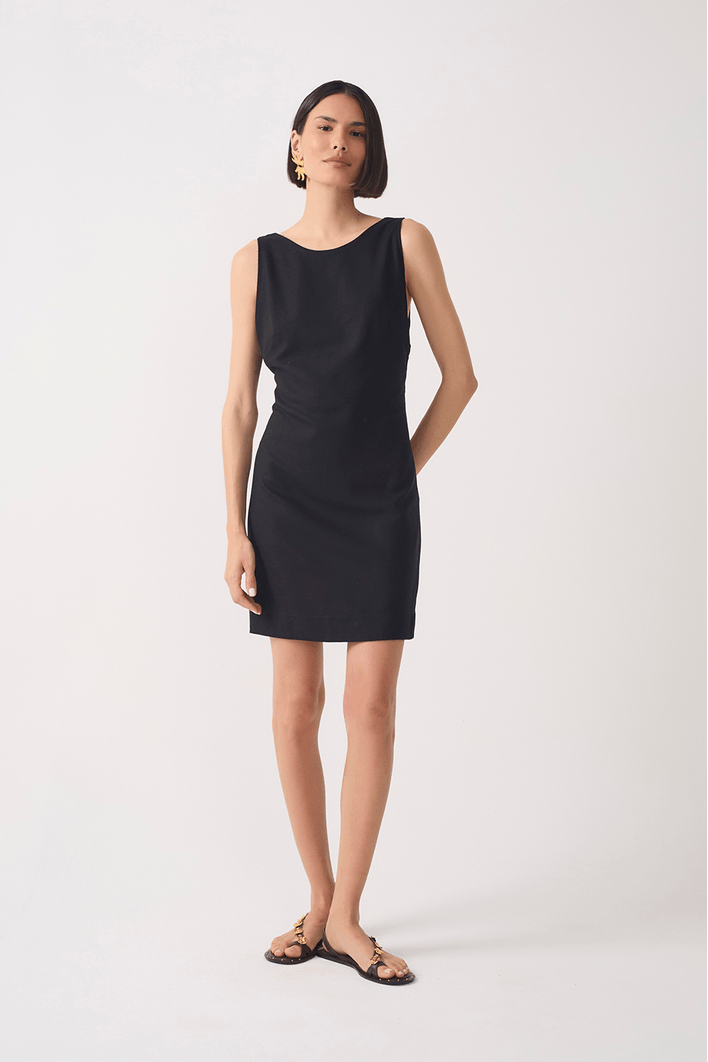 Vestido Linho Curto Decote