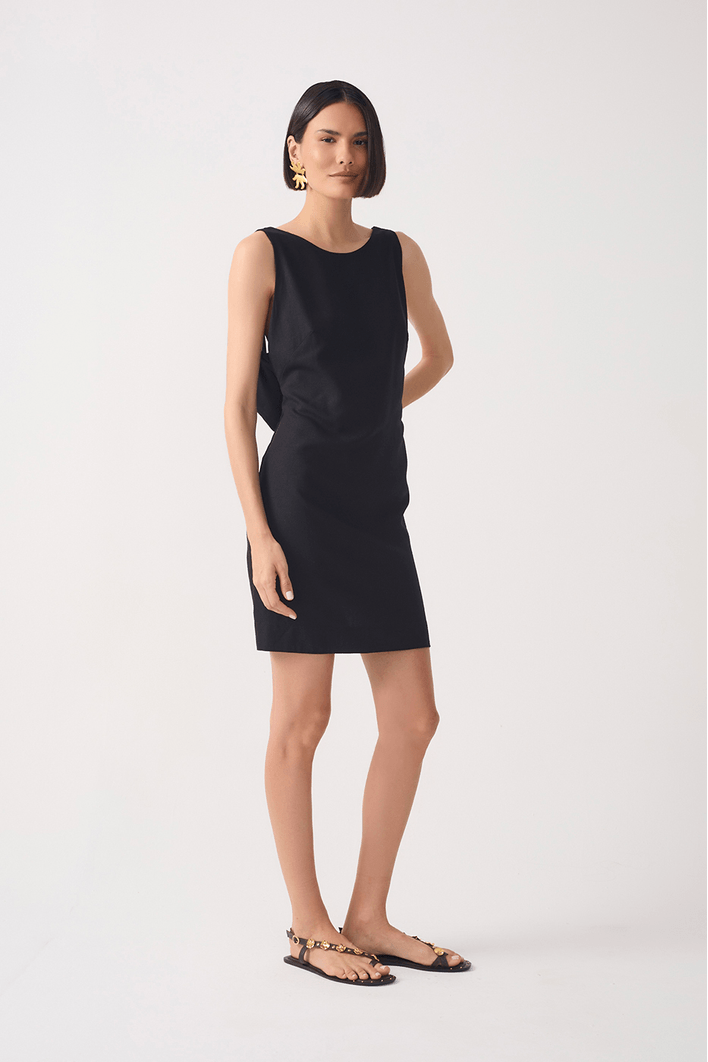 Vestido Linho Curto Decote