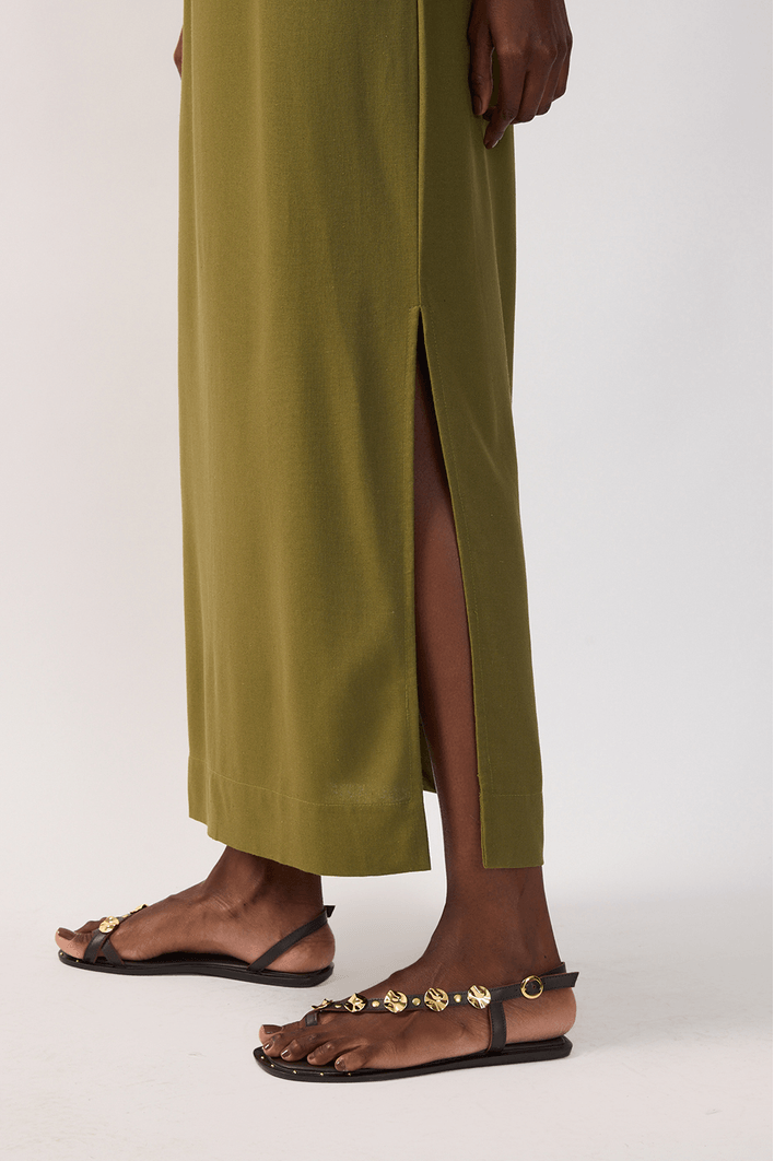 Vestido Midi Linho Trapézio