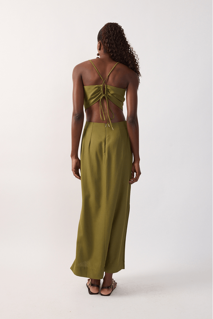 Vestido Midi Linho Trapézio