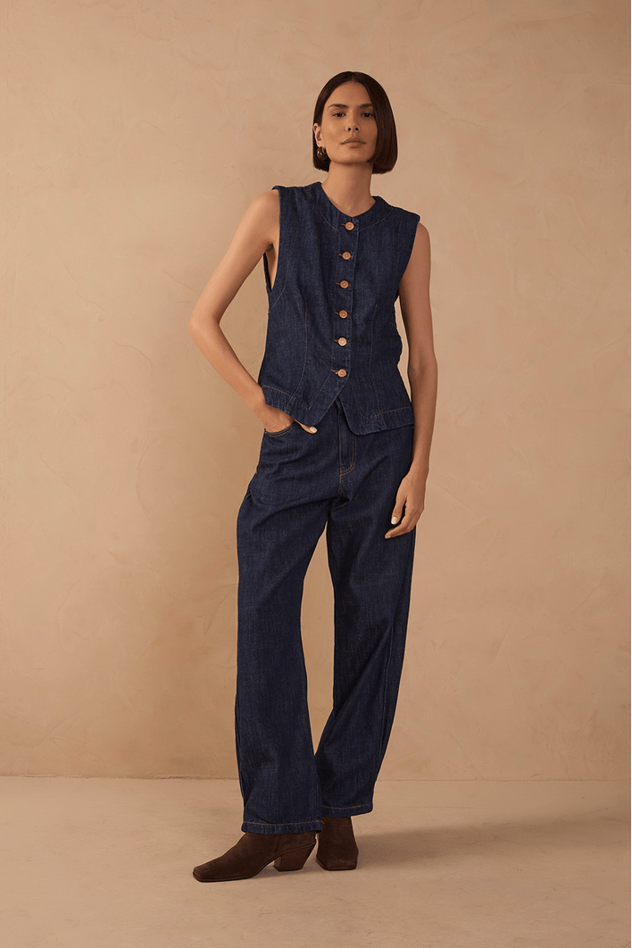 Calça Jeans Balloon Prega Lateral