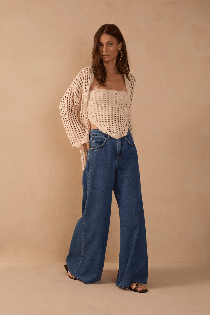 Calça Jeans Pantalona Marcada