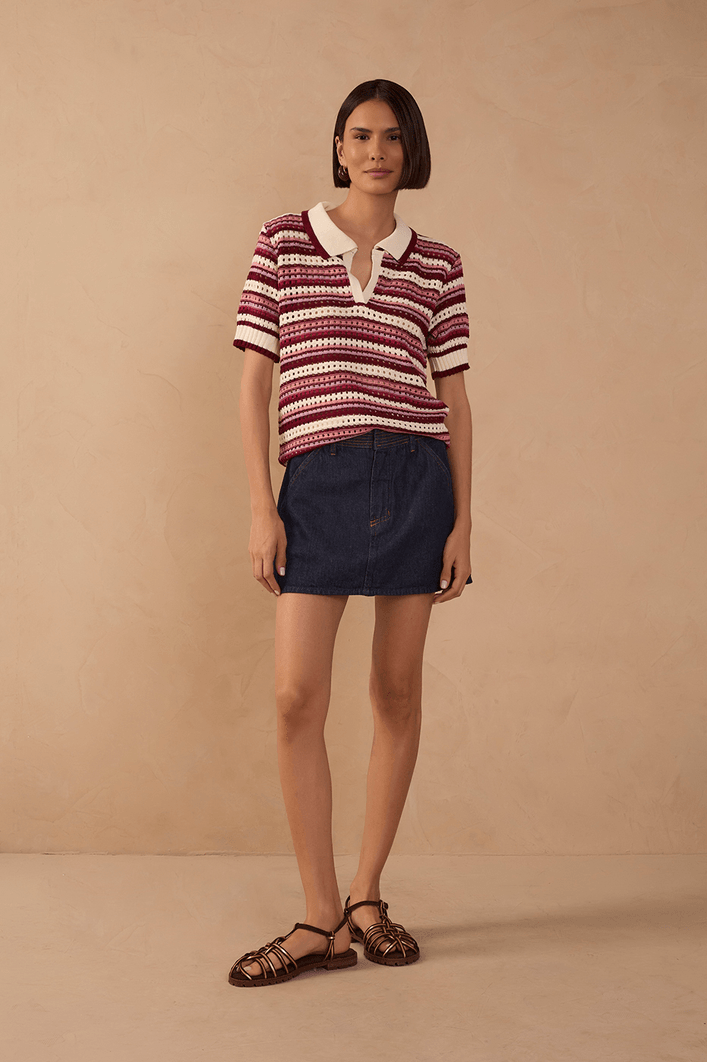 Saia Jeans Cós Pespontos