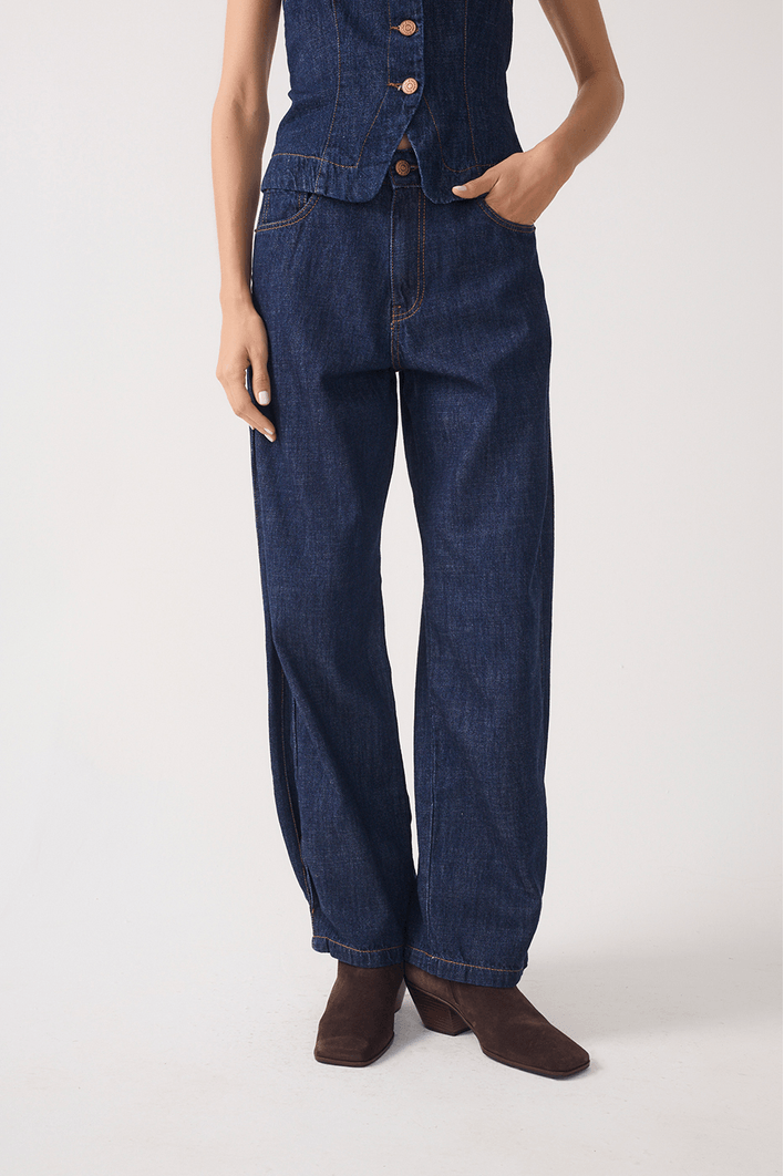 Calça Jeans Balloon Prega Lateral