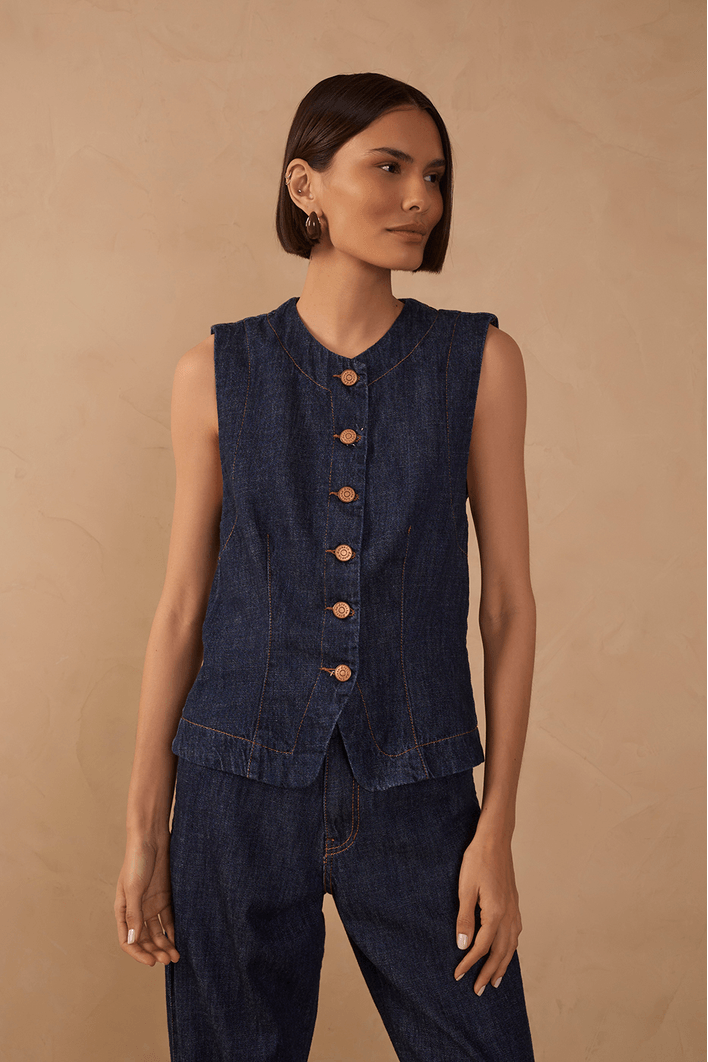 Colete Jeans Botões