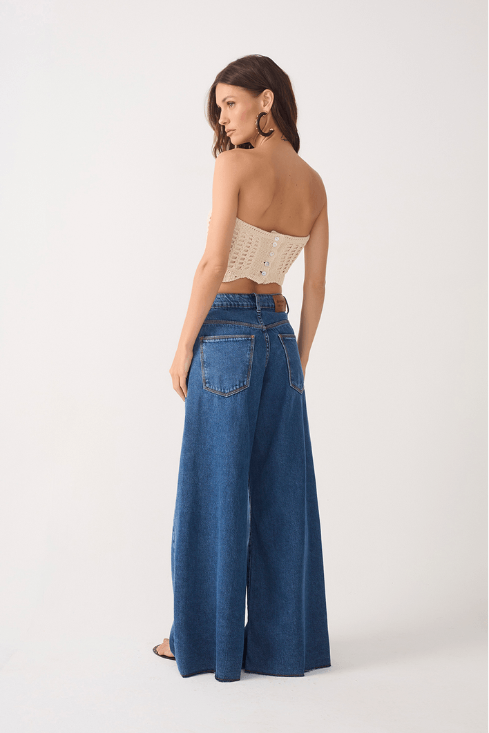 Calça Jeans Pantalona Marcada