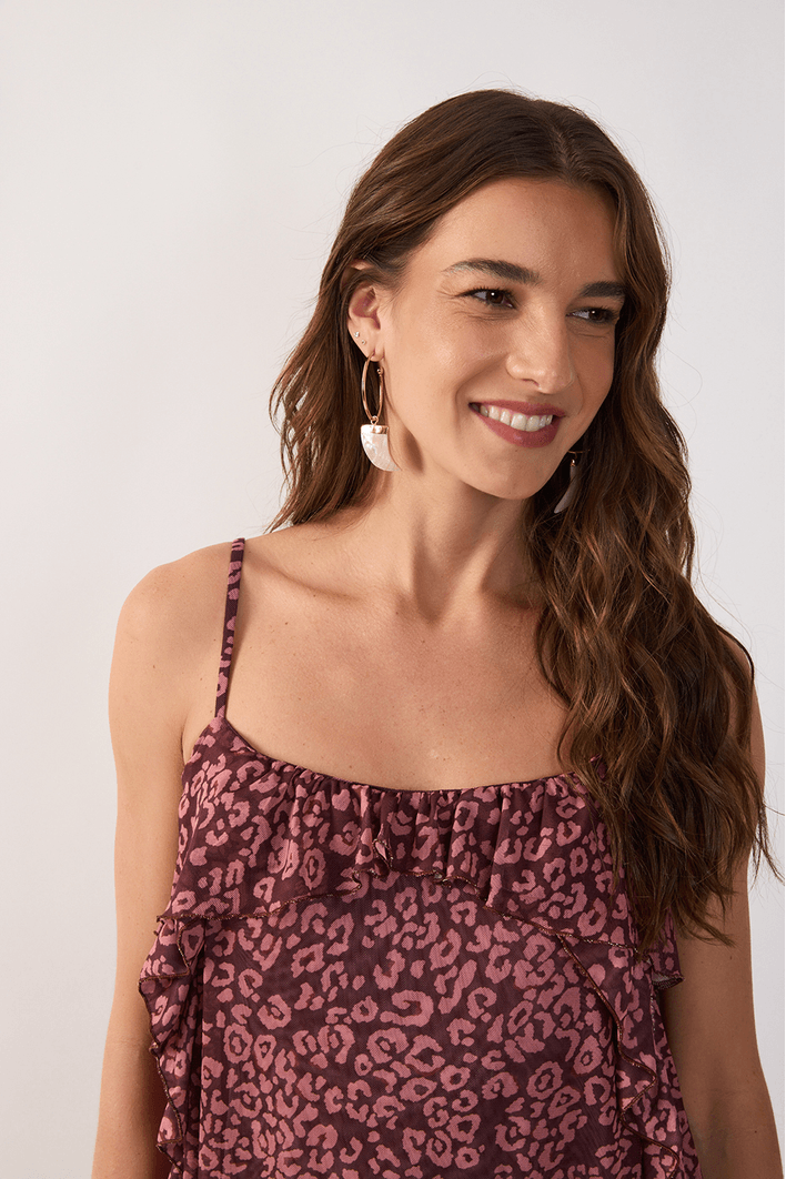 Vestido Curto Tule Estampa Felina