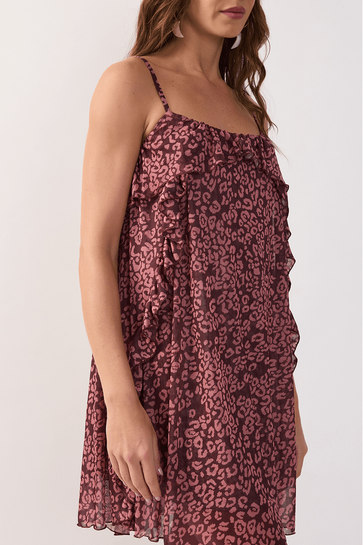 Vestido Curto Tule Estampa Felina