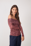 Blusa Ombro A Ombro Tule Estampa Felina