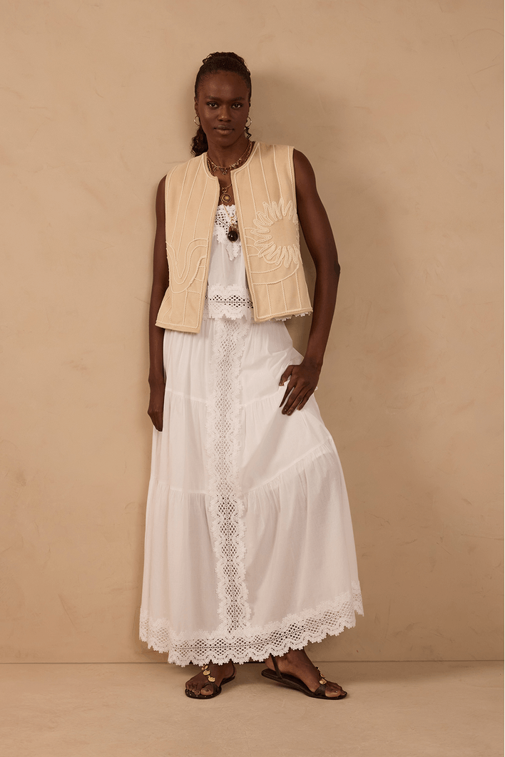 Saia Longa Algodão Com  Renda