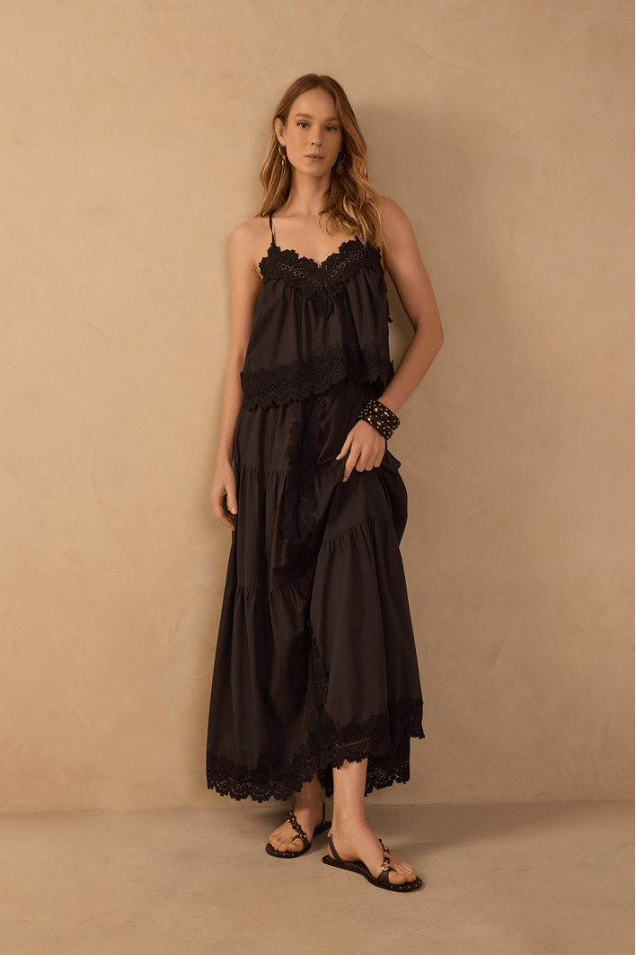 Saia Longa Algodão Com  Renda