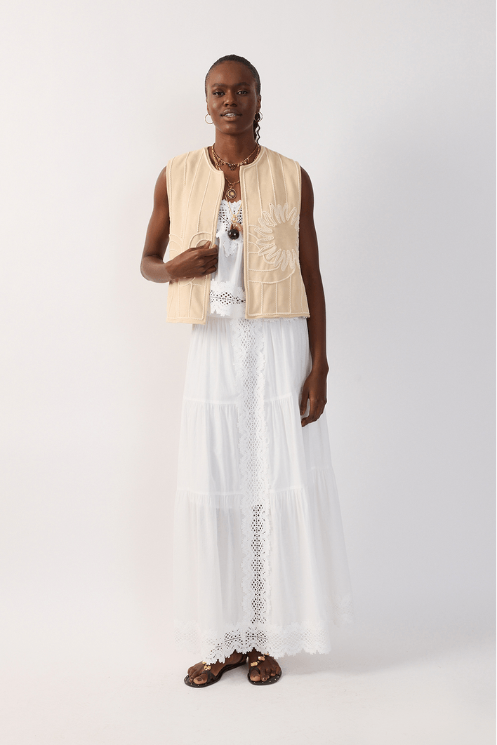 Saia Longa Algodão Com  Renda