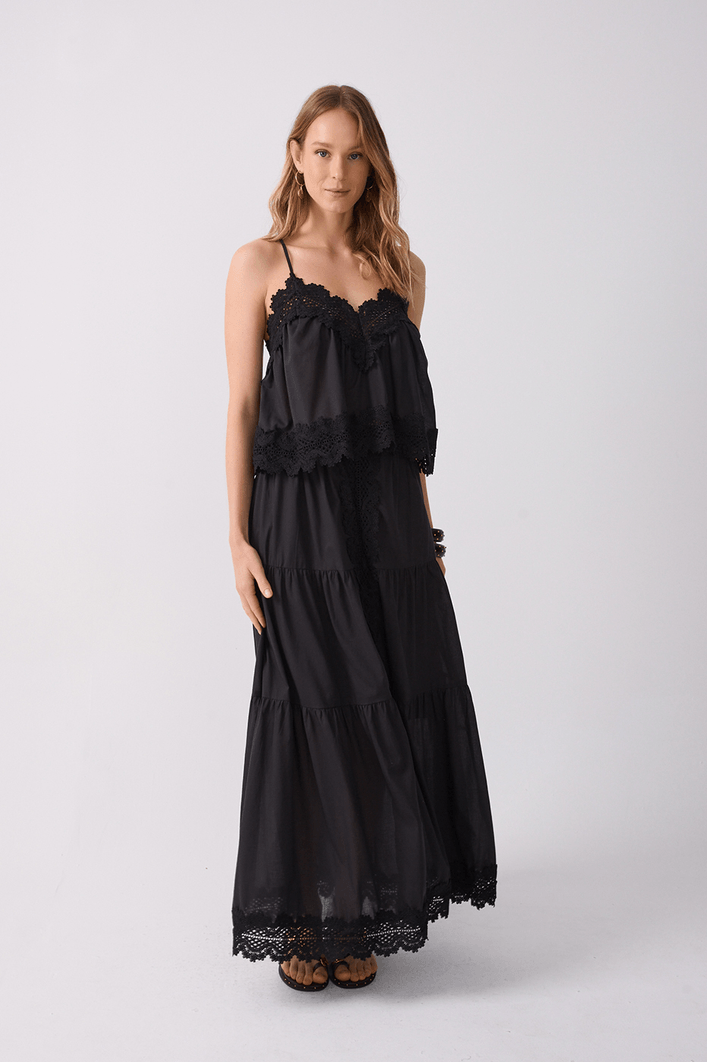 Saia Longa Algodão Com  Renda