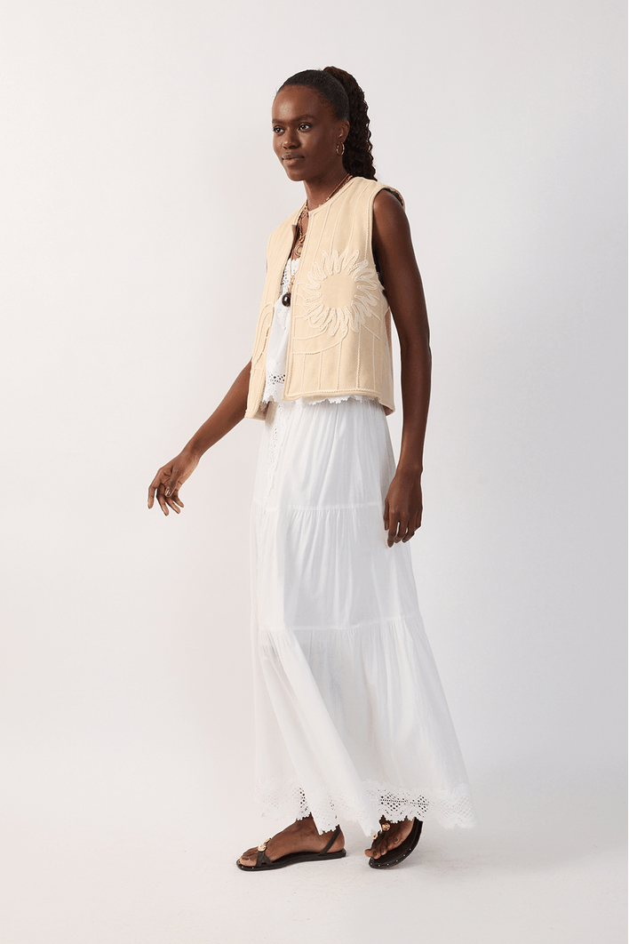 Saia Longa Algodão Com  Renda