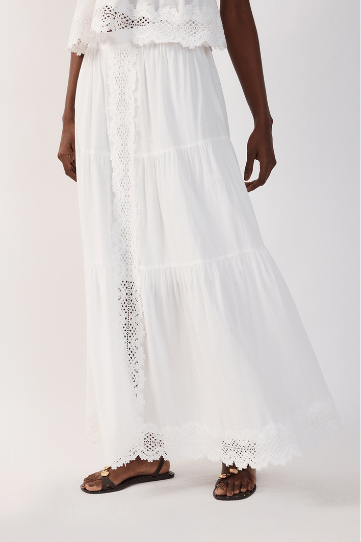 Saia Longa Algodão Com  Renda